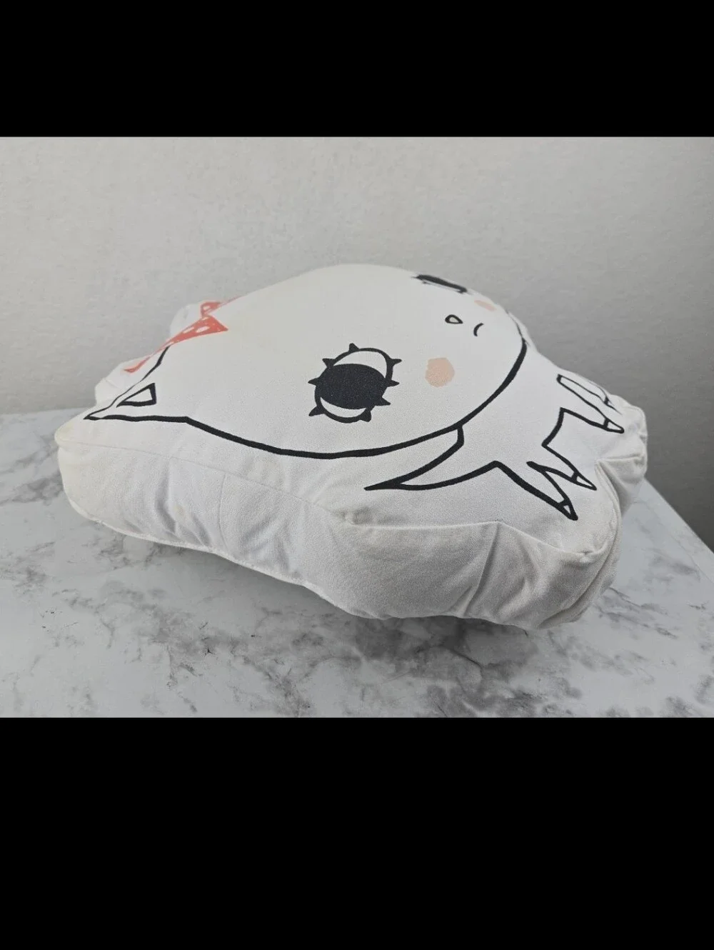 Cute Cat Face Decorative Pillow — White with Coral Bow